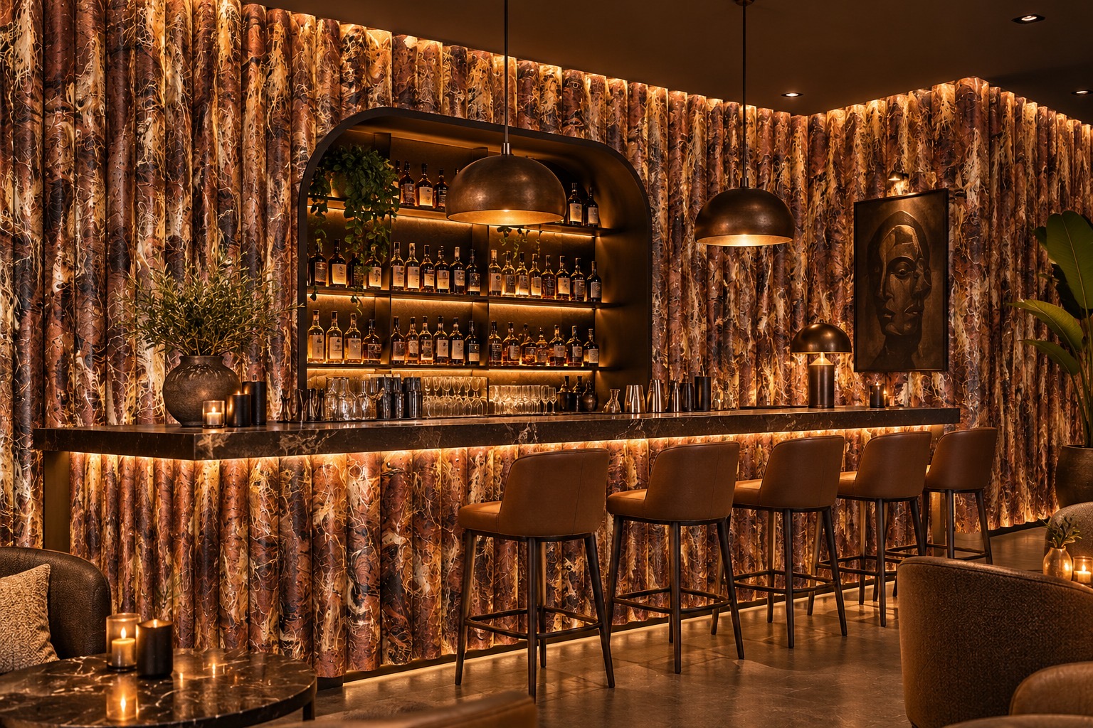 coEco panels surrounding an intimate lounge bar